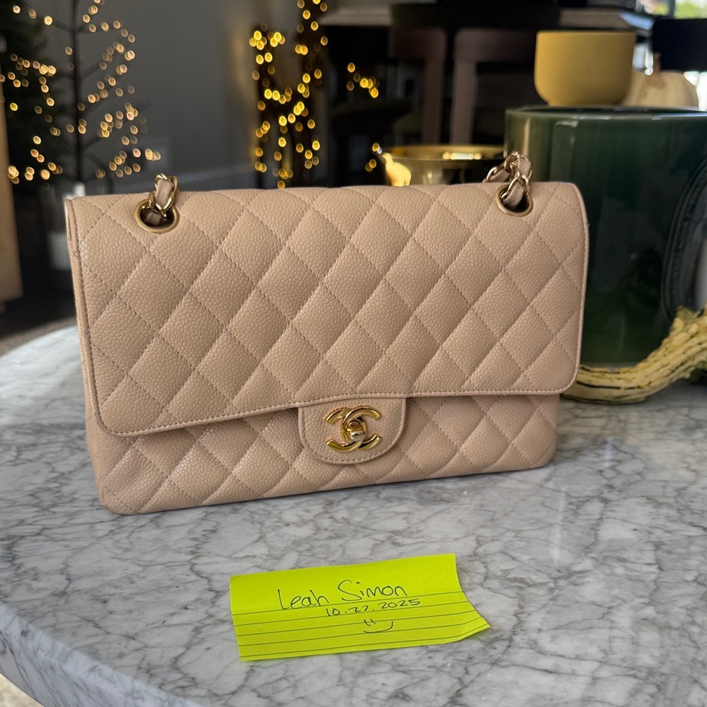 Chanel Beige Claire Medium Classic Flap GDHW Quilted Shoulder Bag - Picture 1 of 11